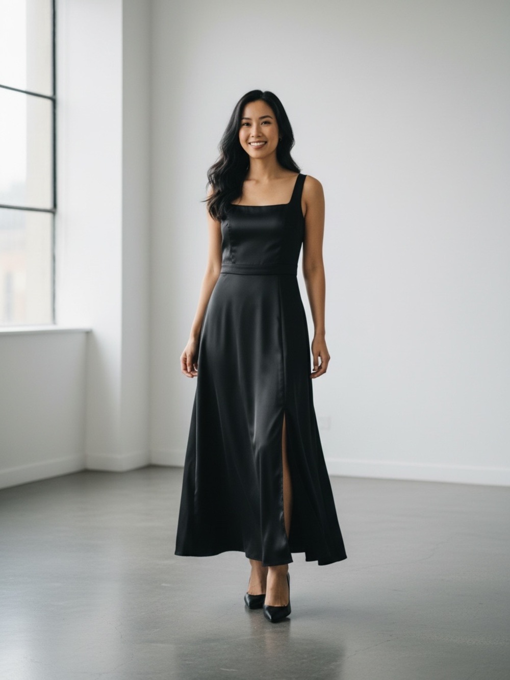 ZANZEA Black Satin Maxi Dress Size M
